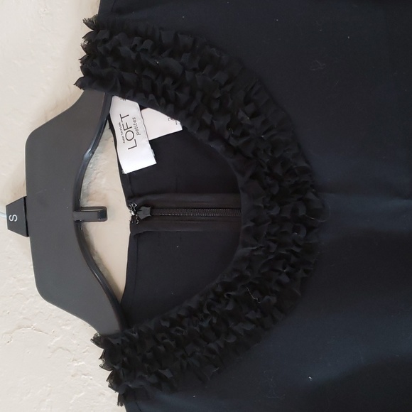 Ann Taylor Loft Petite 2P Shift Dress Navy Black Lace Net Ruffle Details NEW - Picture 3 of 6